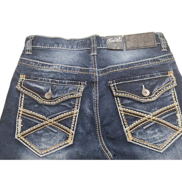 True Luck Jeans Men's 30/30 Slim Fit Classic Stretch Flap Pockets Thick Stitch - Picture 8 of 12